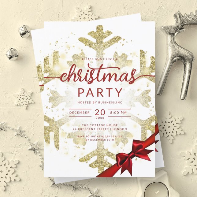 Convite Natal da Dourada Companhia de Neve de Inverno-Lumi (Gold Winter Glitter Snow Company Christmas Invitation)
