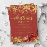 Convite Natal da Dourada Red Winter Wonder Company<br><div class="desc">Elegante Formal Company e Corporate Christmas Party / Cocktail / Jantar modelo com flocos de neve Dourados e fita de Natal. Imprima seus amigos e colegas de trabalho com este design de convite sofisticado e elegante.</div>