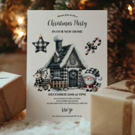 Convite Natal da Família Negra e Branca de Xadrez Buffalo