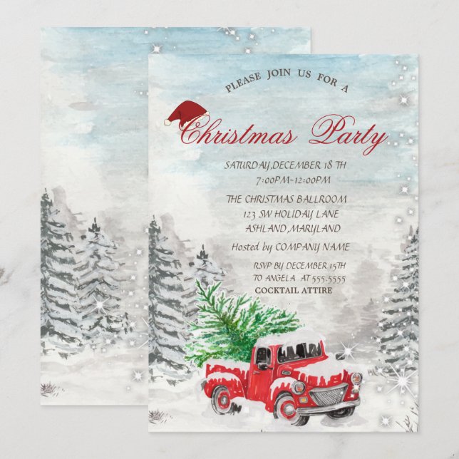 Convite Natal da Floresta de Pinheiros de Caminhão Vermelh (Frente/Verso)