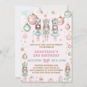 Convite Natal da Quebradora de Nozes Menina Rosa Aniversár