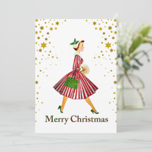 Convite Natal de 1950 Senhora Vintage Feliz Natal