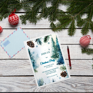 Convite Natal de Árvores de Pinheiro Aquarela Personalizáv