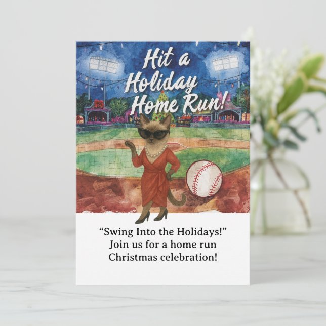 Convite Natal de Baseball temido para amantes de Cat (Em pé/Frente)