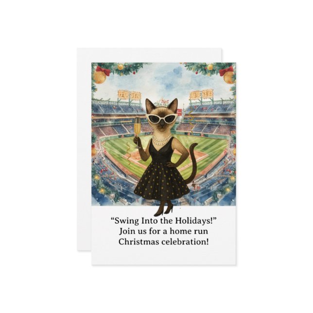 Convite Natal de Baseball temido para amantes de Cat (Frente/Verso In Situ)