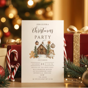 Convite Natal de Cabana de Biscoito de Gengibre Rústico