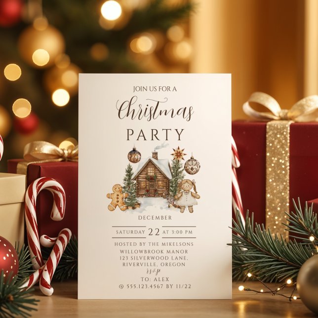 Convite Natal de Cabana de Biscoito de Gengibre Rústico (Criador carregado)