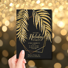 Convite Natal de Férias com Palma de Glitter Dourado Elega