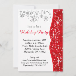 Convite Natal de Floco de Neve Vermelho e Branco