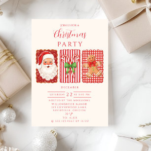 Convite Natal de Gengibre do Papai Noel Xadrez Retrô