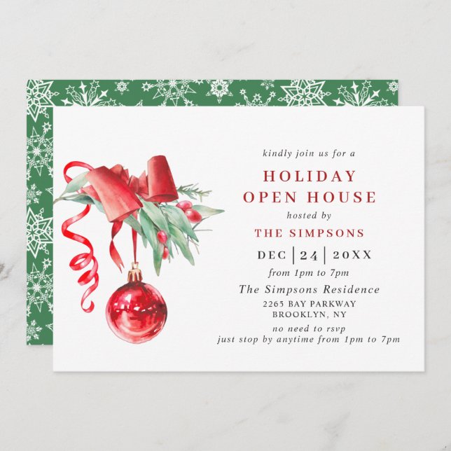 Convite NATAL DE NATAL DE ÓRNOMO DE Aquarelas HOLIDAY CASA (Frente/Verso)