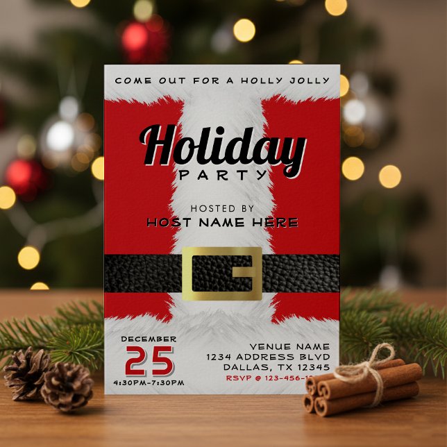 Convite Natal de Natal de Santa Claus, Feriado Vermelho e  (Santa Claus Suit Red & White Holiday Christmas Invitation
)