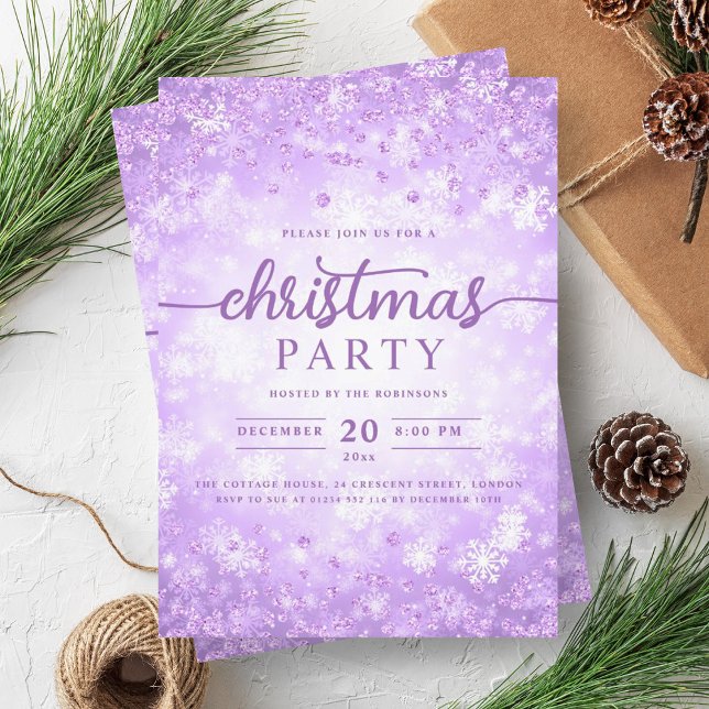 Convite Natal de Ouros de inverno Roxo Elegante (Elegant Purple Winter Diamonds Christmas Invitation)