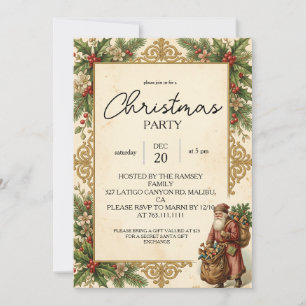 Convite Natal de Papai Noel Vitoriano Antigo Festa de Nata