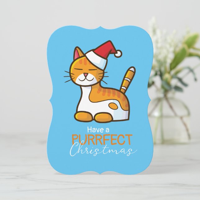 Convite Natal de Puro Gato Laranja Personalizável (Em pé/Frente)