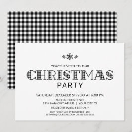 Convite Natal de Xadrez Mínima Preta e Branca