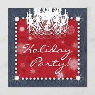 Convite Natal Denim Diamantes Casamento Lustre Floral Verm