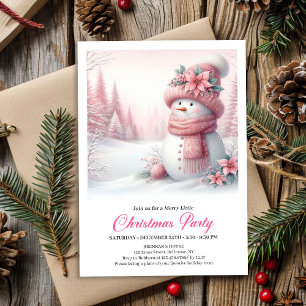 Convite Natal Digital Editável Cozy Pink Snowman para Cria