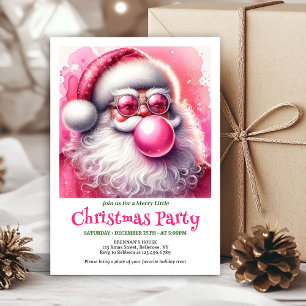 Convite Natal Digital Rosa Bolha de Chiclete Papai Noel En