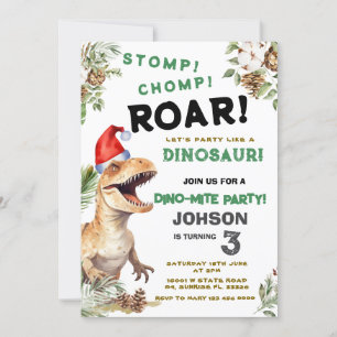 Convite Natal Dino Stomp Chomp Roar Aniversário