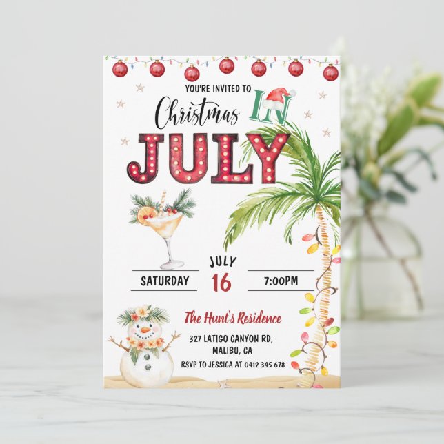 Convite Natal Divertido Em Aquarela Na Festa De Julho (Em pé/Frente)