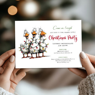 Convite Natal Divertido Excêntrico Gansos Festa Caprichosa