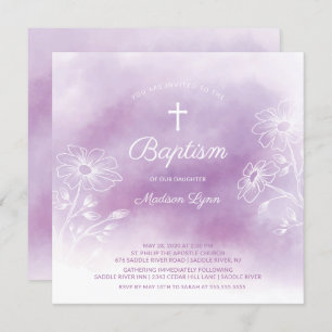 Convite Natal do Batismo das Aquarelas Roxo