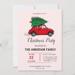 Convite Natal do Caminhão Vermelho Russo com Aquarela Verm