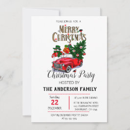 Convite Natal do Caminhão Vermelho Russo com Aquarela Verm