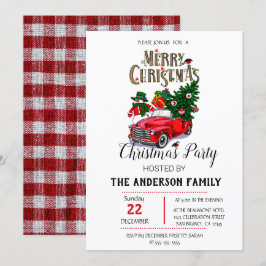 Convite Natal do Caminhão Vermelho Russo com Aquarela Verm