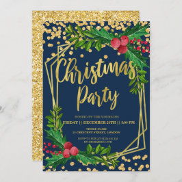 Convite Natal do Dourado Marinho Holly Glitter Confetti