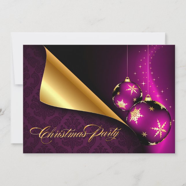 Convite Natal do Elegante Dourado Preto Roxo (Frente)