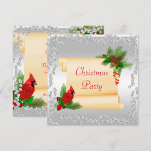 Convite Natal dos Diamantes de Cardeal e Rolagem Elegante