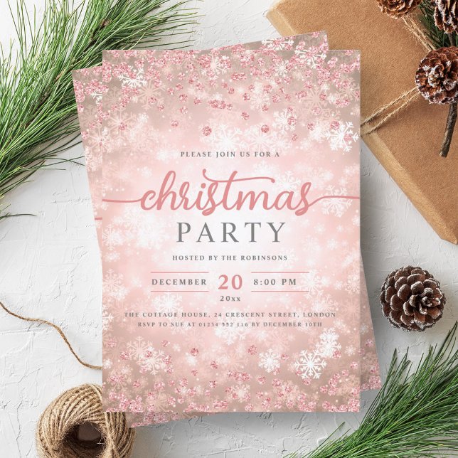 Convite Natal dos Ouros de inverno da Rosa Dourada Elegant (Elegant Rose Gold Winter Diamonds Christmas Invitation)