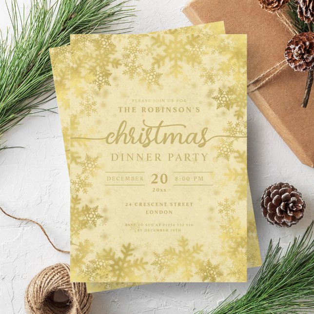 Convite Natal Dourado do inverno moderno da Maravilha (Modern Gold Winter Wonderland Christmas Invitation)