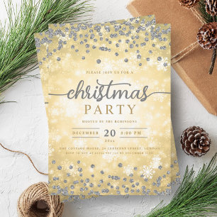 Convite Natal Dourado Elegante dos Diamantes de Inverno