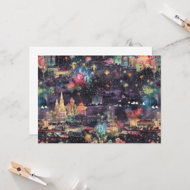 Convite Natal e Ano Novo em Las Vegas em Aquarelas (Frente/Verso In Situ)