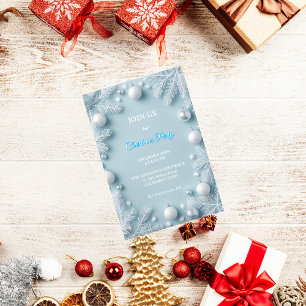 Convite Natal Elegante Branco e Azul