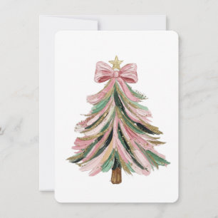 Convite Natal Elegante com Pinceladas Rosa e Verde