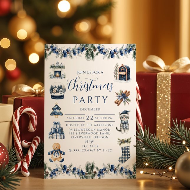 Convite Natal Elegante em Azul com Chinoiserie (Criador carregado)