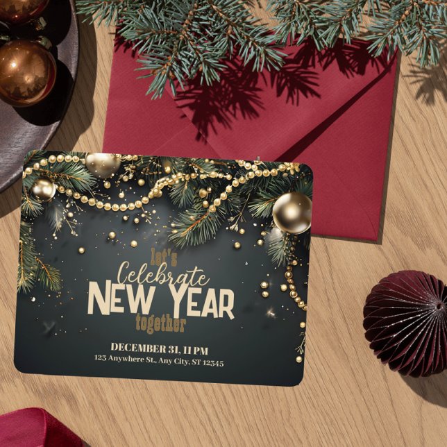 Convite Natal elegante Garland Luxurioso Ano Novo (Criador carregado)