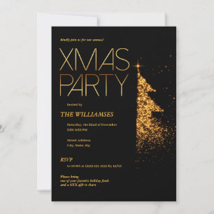 Convite Natal Elegante Preto e Dourado Após Festa Horas