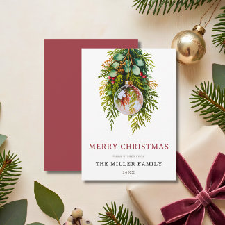 Convite Natal em Aquarela Elegante com Folhagem