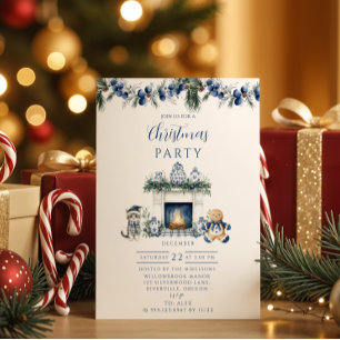 Convite Natal em Azul Chinoiserie