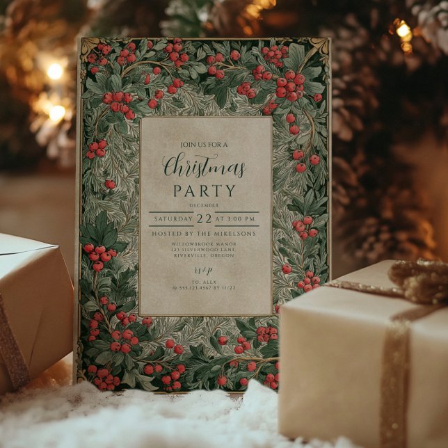 Convite Natal em Bagas Vermelhas Vintage (Criador carregado)