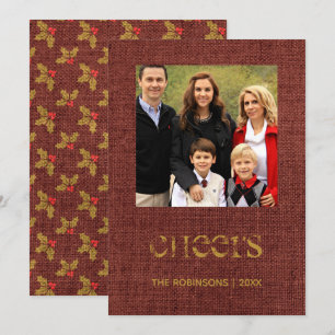 Convite Natal em Burlap Azevinho e Hera Foto de Família