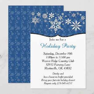 Convite Natal em Floco de Neve Azul e Branco