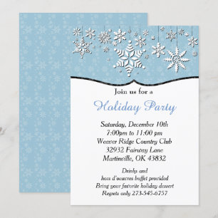 Convite Natal em Floco de Neve Azul e Branco