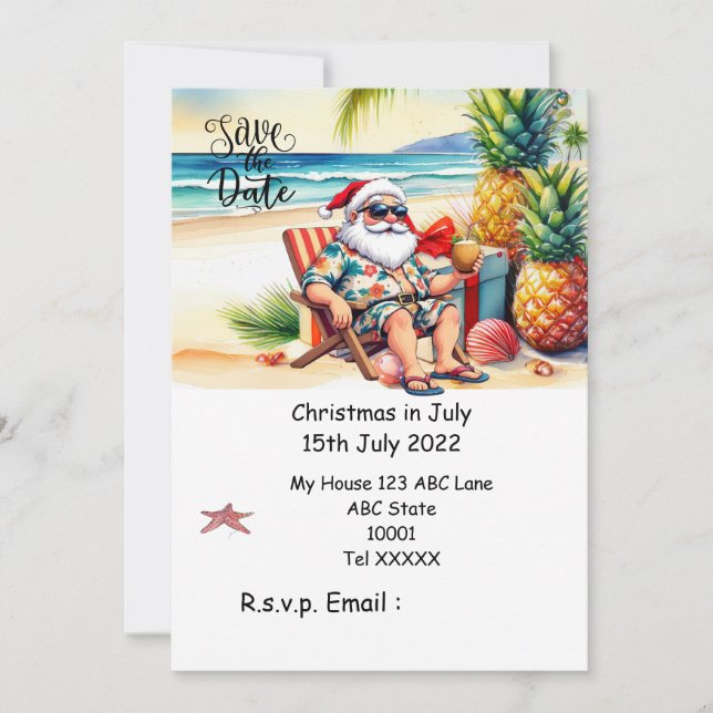 Convite Natal em julho com PAPAI NOEL Reserve a data (Frente)