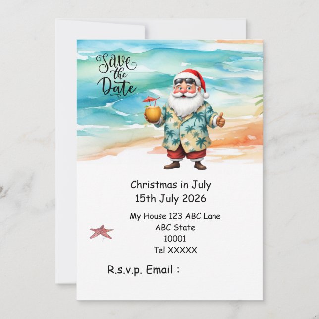Convite Natal em Julho com PAPAI NOEL Salve a data (Frente)